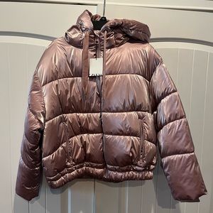 NWT Zara Pink Hooded Puffer Jacket